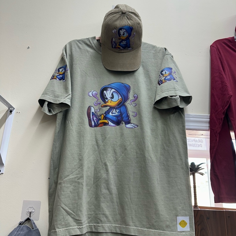 Men's Graphic Tee with Cartoon Design - Olive - $5 Customizable Graphic Tees!